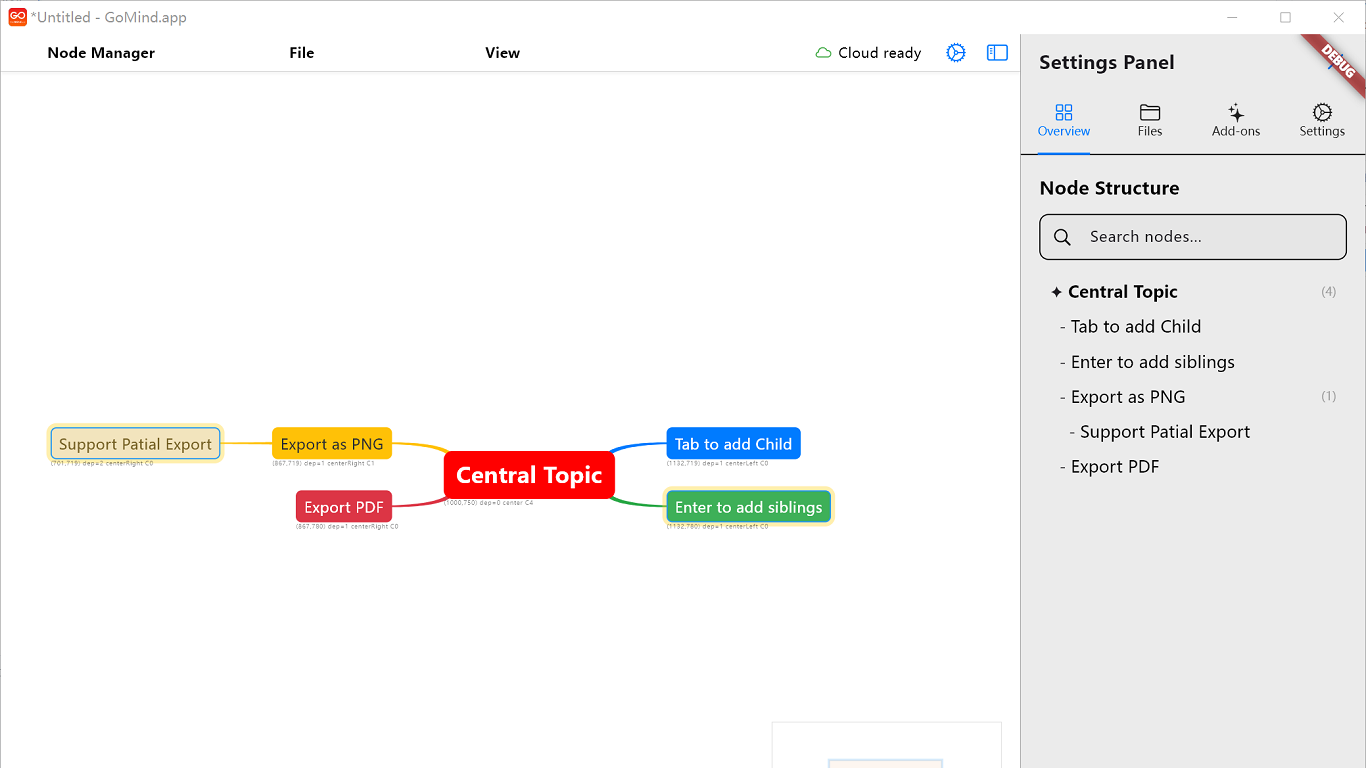 GoMind starter map and overview sidebar screenshot